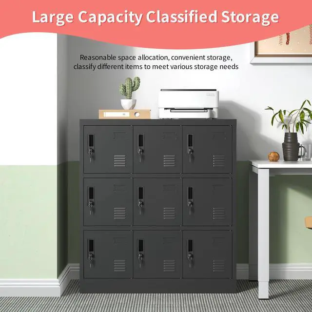 Alt view image 5 of 5 - Metal Lockers for Employees,Office Storage Locker with 9 Doors,Black | Employee Locker with Lock and Card Slot,Steel Staff Locker Storage Cabinet for Gym Home School Garage,Assembly Required