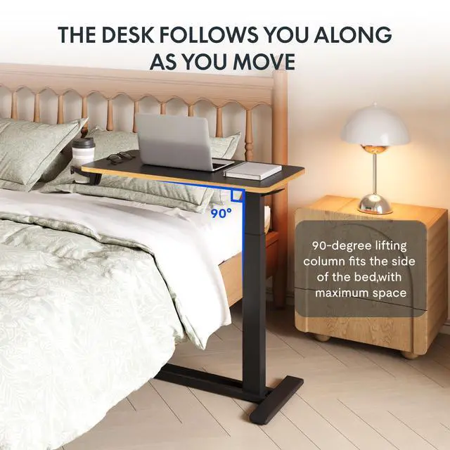 Alt view image 4 of 7 - 28" Mobile Standing Desk Pneumatic Lift Computer Workstations | Computer workstation desk with hidden wheels,Laptop Rolling Cart for home office and small spaces.27.6"W x 15.7"D,Black Maple