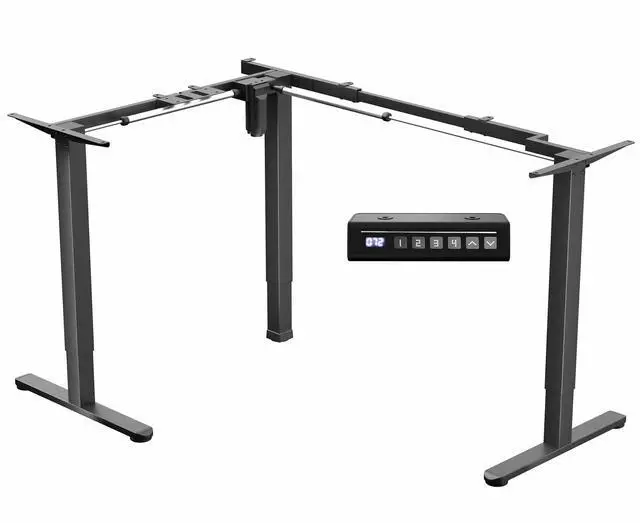 Main image of Black Electric Corner 3 Leg Standing Desk Frame, DESK-E347B | Space Efficient, Single Motor, Height Adjustable, L-Shaped, Holds 225 lbs, Sit Stand Base, Standing Desk Legs Only