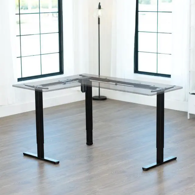 Alt view image 2 of 7 - Black Electric Corner 3 Leg Standing Desk Frame, DESK-E347B | Space Efficient, Single Motor, Height Adjustable, L-Shaped, Holds 225 lbs, Sit Stand Base, Standing Desk Legs Only