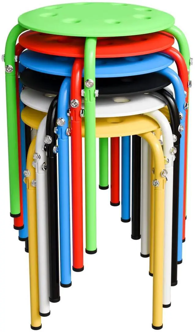 Main image of 6 Pack Round Plastic Stackable Stools for Home Office, Colorful | Space-saving, Portable Nesting Stool, Multi-purpose Stacking Stools, Indoor Outdoor Decor, Decorative Stool for Home