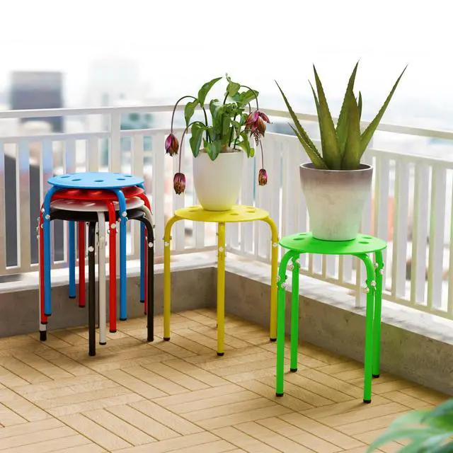 Alt view image 2 of 6 - 6 Pack Round Plastic Stackable Stools for Home Office, Colorful | Space-saving, Portable Nesting Stool, Multi-purpose Stacking Stools, Indoor Outdoor Decor, Decorative Stool for Home