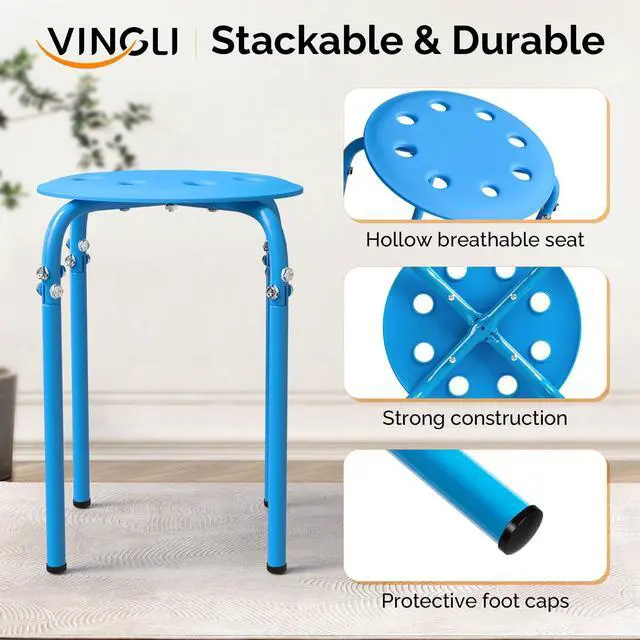 Alt view image 4 of 6 - 6 Pack Round Plastic Stackable Stools for Home Office, Colorful | Space-saving, Portable Nesting Stool, Multi-purpose Stacking Stools, Indoor Outdoor Decor, Decorative Stool for Home
