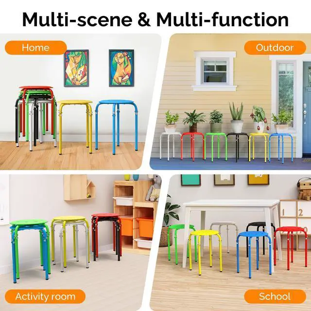 Alt view image 5 of 6 - 6 Pack Round Plastic Stackable Stools for Home Office, Colorful | Space-saving, Portable Nesting Stool, Multi-purpose Stacking Stools, Indoor Outdoor Decor, Decorative Stool for Home