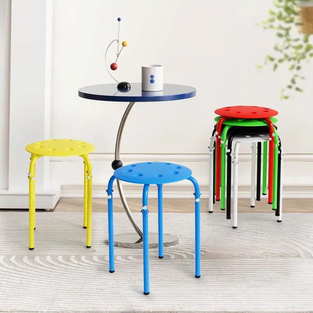 Alt view image 6 of 6 - 6 Pack Round Plastic Stackable Stools for Home Office, Colorful | Space-saving, Portable Nesting Stool, Multi-purpose Stacking Stools, Indoor Outdoor Decor, Decorative Stool for Home