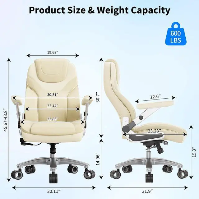 Alt view image 2 of 7 - Big and Tall Office Chair with 5D Arms, Fabric & PU Leather Heavy Duty Desk Chair, Adjustable Lumbar Support & Height, Tilt Function, High Back Ergonomic Executive Computer Chair