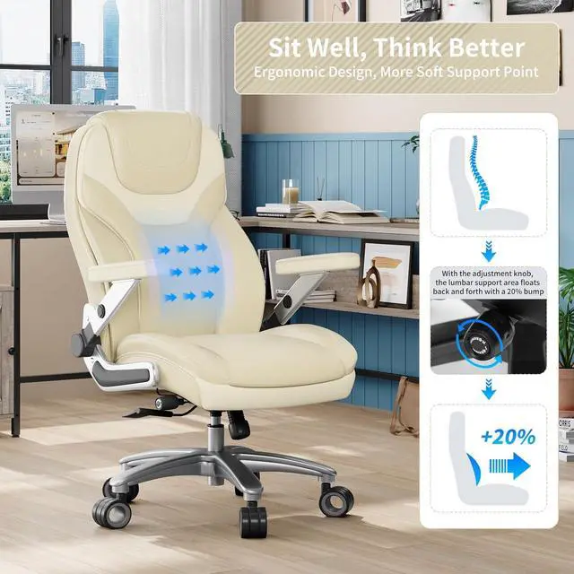 Alt view image 3 of 7 - Big and Tall Office Chair with 5D Arms, Fabric & PU Leather Heavy Duty Desk Chair, Adjustable Lumbar Support & Height, Tilt Function, High Back Ergonomic Executive Computer Chair