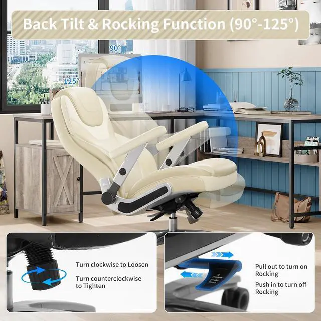 Alt view image 4 of 7 - Big and Tall Office Chair with 5D Arms, Fabric & PU Leather Heavy Duty Desk Chair, Adjustable Lumbar Support & Height, Tilt Function, High Back Ergonomic Executive Computer Chair