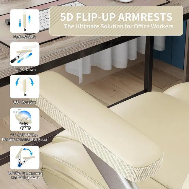 Alt view image 6 of 7 - Big and Tall Office Chair with 5D Arms, Fabric & PU Leather Heavy Duty Desk Chair, Adjustable Lumbar Support & Height, Tilt Function, High Back Ergonomic Executive Computer Chair