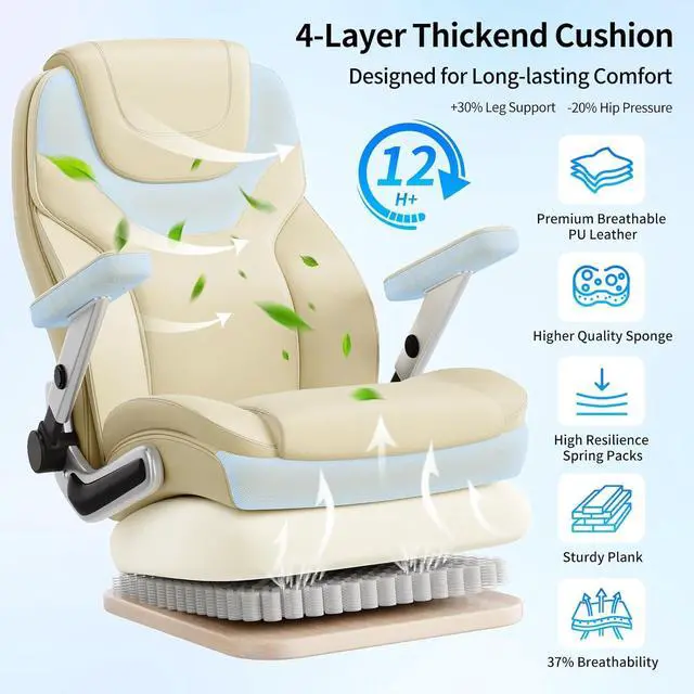 Alt view image 5 of 7 - Big and Tall Office Chair with 5D Arms, Fabric & PU Leather Heavy Duty Desk Chair, Adjustable Lumbar Support & Height, Tilt Function, High Back Ergonomic Executive Computer Chair