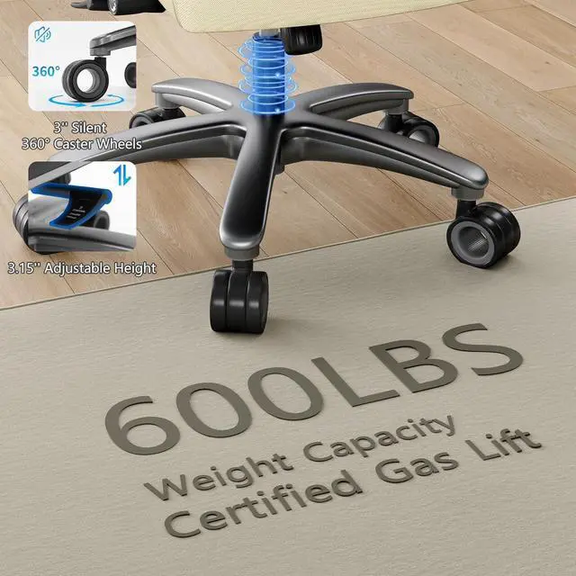 Alt view image 7 of 7 - Big and Tall Office Chair with 5D Arms, Fabric & PU Leather Heavy Duty Desk Chair, Adjustable Lumbar Support & Height, Tilt Function, High Back Ergonomic Executive Computer Chair