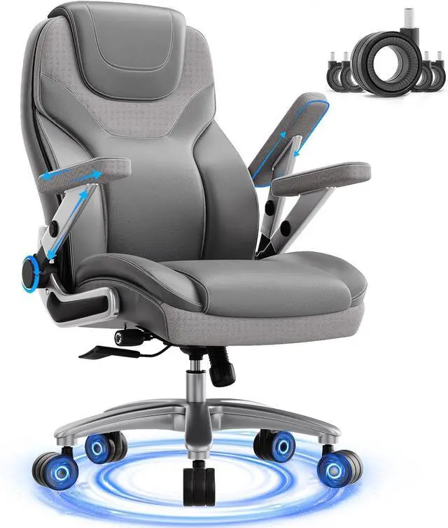 Main image of Big and Tall Office Chair with 5D Arms, Fabric & PU Leather Heavy Duty Desk Chair, Adjustable Lumbar Support & Height, Tilt Function, High Back Ergonomic Executive Computer Chair