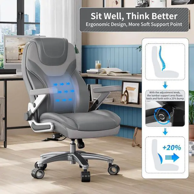 Alt view image 3 of 7 - Big and Tall Office Chair with 5D Arms, Fabric & PU Leather Heavy Duty Desk Chair, Adjustable Lumbar Support & Height, Tilt Function, High Back Ergonomic Executive Computer Chair