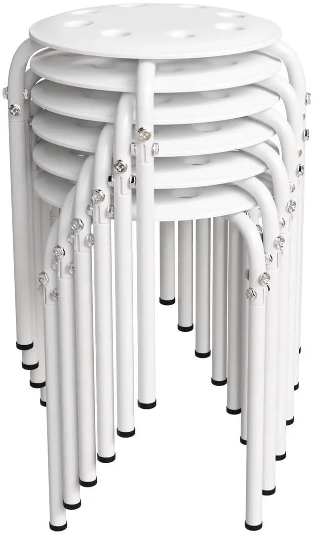 Main image of 6 Pack Round Plastic Stackable Stools for Home Office, White | Space-saving, Portable Nesting Stool, Multi-purpose Stacking Stools, Indoor Outdoor Decor, Decorative Stool for Home