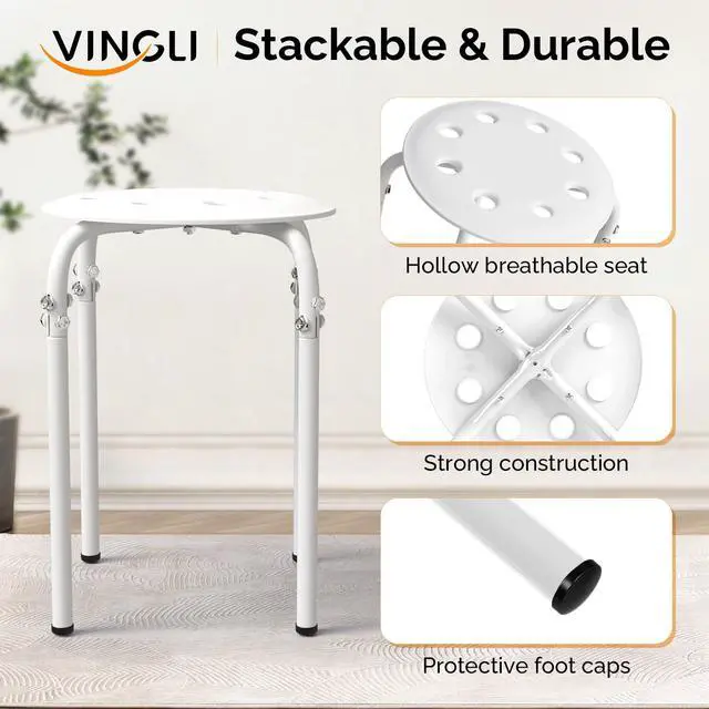 Alt view image 4 of 5 - 6 Pack Round Plastic Stackable Stools for Home Office, White | Space-saving, Portable Nesting Stool, Multi-purpose Stacking Stools, Indoor Outdoor Decor, Decorative Stool for Home