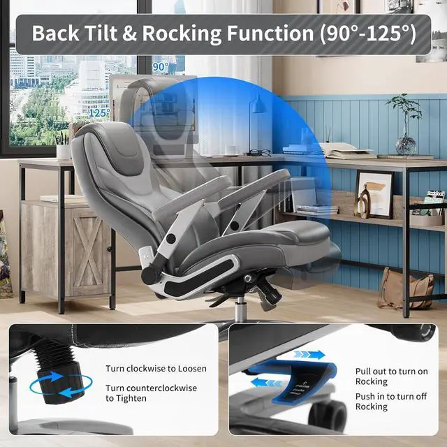 Alt view image 4 of 7 - Big and Tall Office Chair with 5D Arms, Fabric & PU Leather Heavy Duty Desk Chair, Adjustable Lumbar Support & Height, Tilt Function, High Back Ergonomic Executive Computer Chair