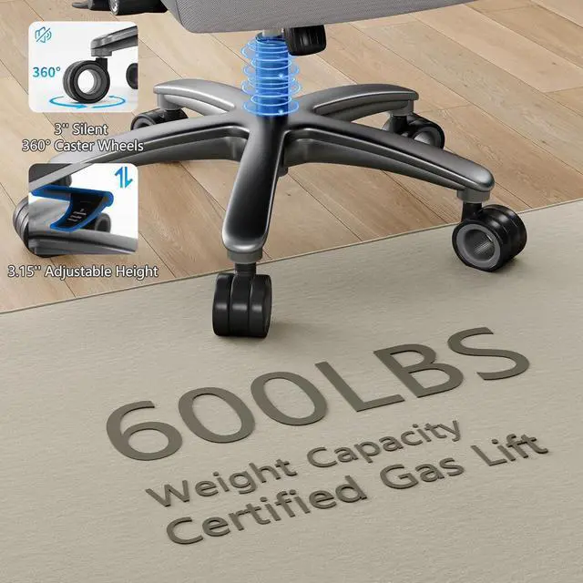 Alt view image 7 of 7 - Big and Tall Office Chair with 5D Arms, Fabric & PU Leather Heavy Duty Desk Chair, Adjustable Lumbar Support & Height, Tilt Function, High Back Ergonomic Executive Computer Chair