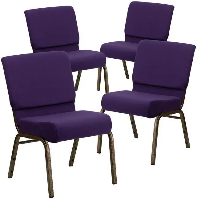 Main image of 4 Pack 21"W Stacking Church Chair in Royal Purple Fabric - Gold Vein Frame