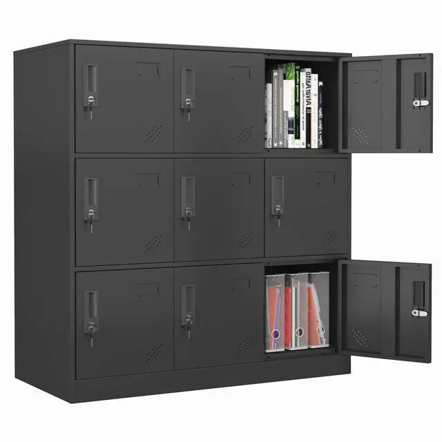 Main image of 9 Doors Metal Lockers for Employees, Steel Storage Locker with Lock and Card Slot,Lockable Office Metal Storage for School Office Gym Bedroom,Garage (Black)