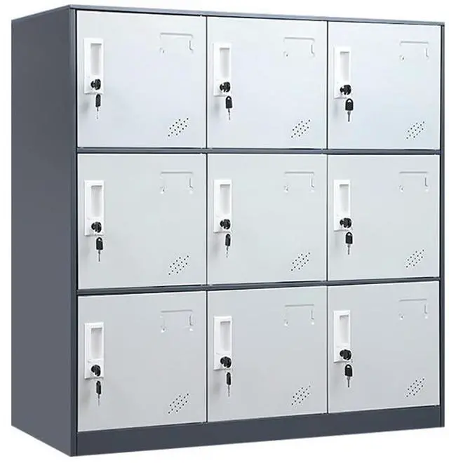 Main image of 9 Doors Metal Lockers for Employees, Steel Storage Locker with Lock and Card Slot,Lockable Office Metal Storage for School Office Gym Bedroom,Garage(Gray)