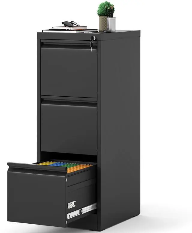 Main image of 3 Drawer File Cabinet with Lock, Metal Filing Cabinets for Home Office, 18" Deep Vertical Storage Drawer for Hanging A4/Letter/Legal Size Files, Assembly Require