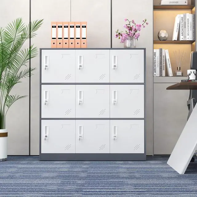 Alt view image 4 of 7 - 9 Doors Metal Lockers for Employees, Steel Storage Locker with Lock and Card Slot,Lockable Office Metal Storage for School Office Gym Bedroom,Garage(Gray)