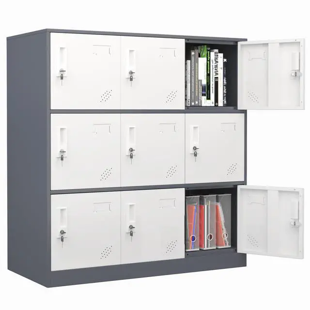 Alt view image 7 of 7 - 9 Doors Metal Lockers for Employees, Steel Storage Locker with Lock and Card Slot,Lockable Office Metal Storage for School Office Gym Bedroom,Garage(Gray)