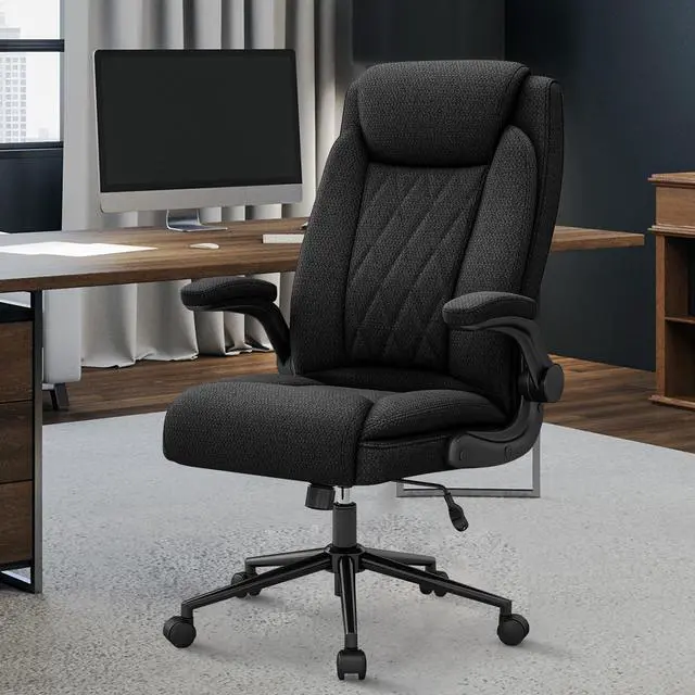 Main image of Big and Tall Fabric Office Chair 500lbs with Flip Up Arms | High Back Office Desk Chair with 120° Tilt Rock,Computer Chair with Adjustable HeightBlack