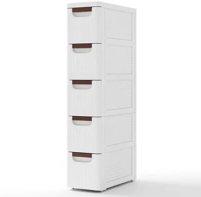 Main image of 5 Drawers Storage Cart, Narrow Plastic Dresser, Rolling Organizer Cart for Office Classroom Bedroom Bathroom Art Craft Supplies, Mobile Slim Utility Cart on Wheels (7.5"x16.5"x36")