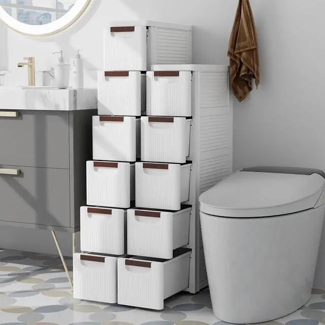 Alt view image 2 of 7 - 5 Drawers Storage Cart, Narrow Plastic Dresser, Rolling Organizer Cart for Office Classroom Bedroom Bathroom Art Craft Supplies, Mobile Slim Utility Cart on Wheels (7.5"x16.5"x36")