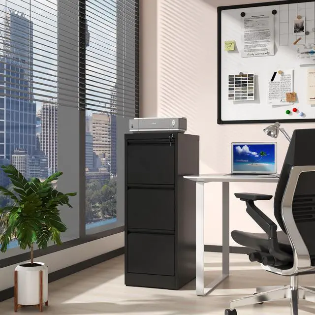 Alt view image 2 of 6 - 3 Drawer File Cabinet with Lock, Metal Filing Cabinets for Home Office, 18" Deep Vertical Storage Drawer for Hanging A4/Letter/Legal Size Files, Assembly Require