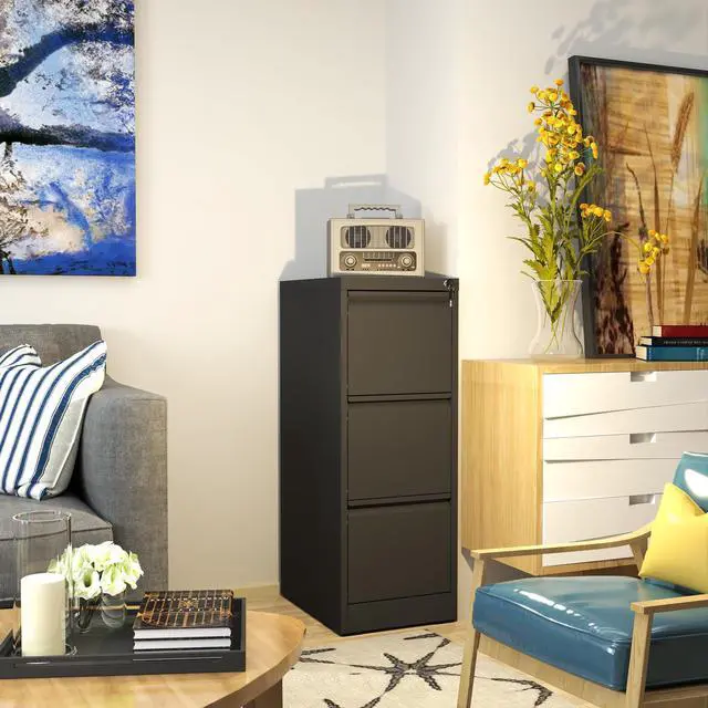 Alt view image 6 of 6 - 3 Drawer File Cabinet with Lock, Metal Filing Cabinets for Home Office, 18" Deep Vertical Storage Drawer for Hanging A4/Letter/Legal Size Files, Assembly Require