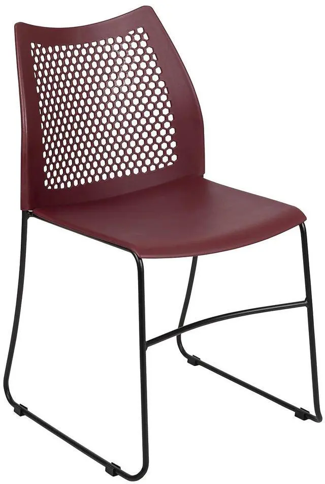 Main image of Hercules Stack Chair with Air-Vent Back, Burgundy | Sled Base, Powder Coated, 661 LBS. Weight Capacity