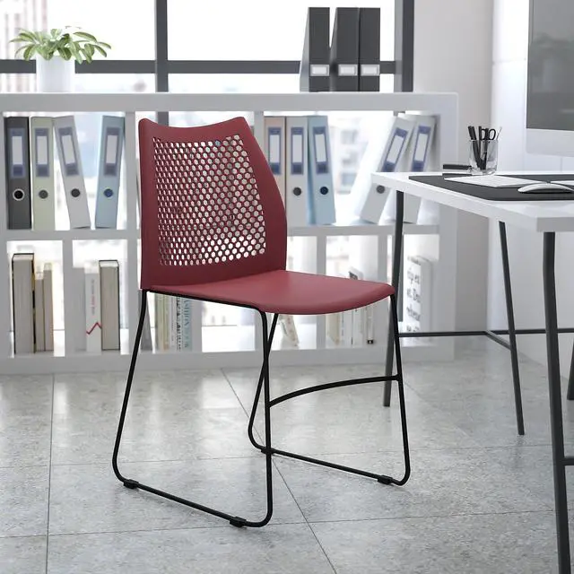 Alt view image 2 of 7 - Hercules Stack Chair with Air-Vent Back, Burgundy | Sled Base, Powder Coated, 661 LBS. Weight Capacity