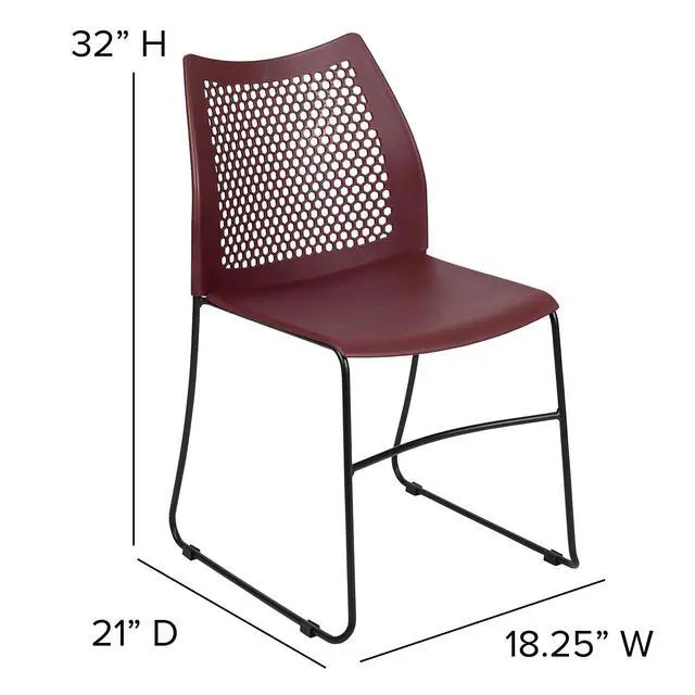 Alt view image 3 of 7 - Hercules Stack Chair with Air-Vent Back, Burgundy | Sled Base, Powder Coated, 661 LBS. Weight Capacity