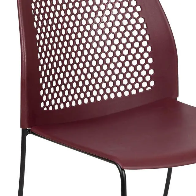 Alt view image 6 of 7 - Hercules Stack Chair with Air-Vent Back, Burgundy | Sled Base, Powder Coated, 661 LBS. Weight Capacity