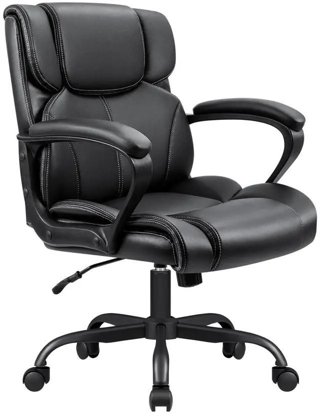Main image of Mid Back Executive Office Chair Swivel Computer Task Chair with Armrests,Ergonomic Leather-Padded Desk Chair with Lumbar Support