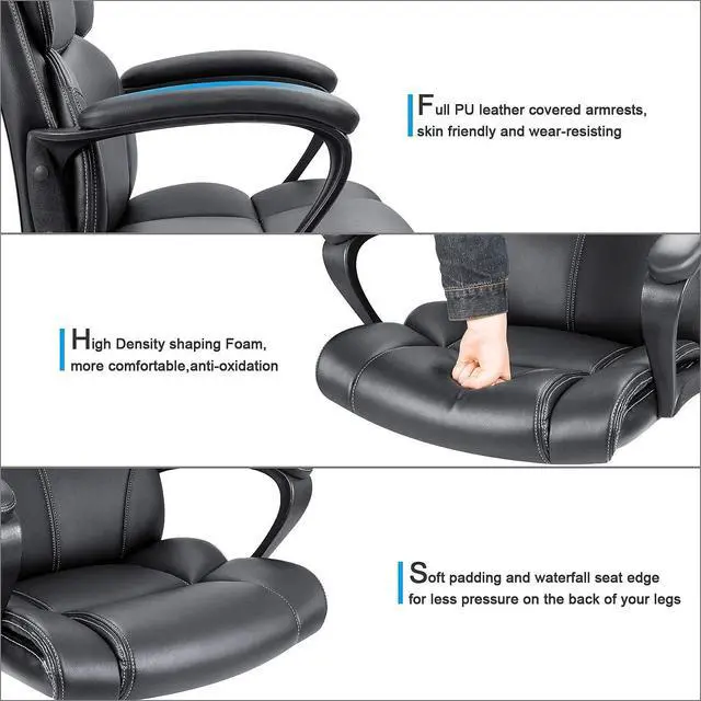 Alt view image 5 of 7 - Mid Back Executive Office Chair Swivel Computer Task Chair with Armrests,Ergonomic Leather-Padded Desk Chair with Lumbar Support