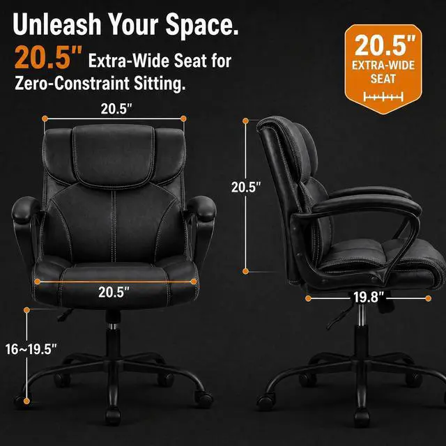 Alt view image 3 of 7 - Mid Back Executive Office Chair Swivel Computer Task Chair with Armrests,Ergonomic Leather-Padded Desk Chair with Lumbar Support