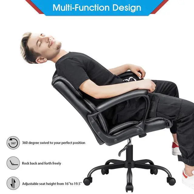 Alt view image 7 of 7 - Mid Back Executive Office Chair Swivel Computer Task Chair with Armrests,Ergonomic Leather-Padded Desk Chair with Lumbar Support