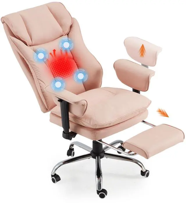 Main image of Massage Office Chair with Heat & Lumbar Support, 155° Reclining Executive Chair, 4-Point Vibration, Ergonomic High Back Desk Chair with Adjustable Armrests for Home Office, Pink