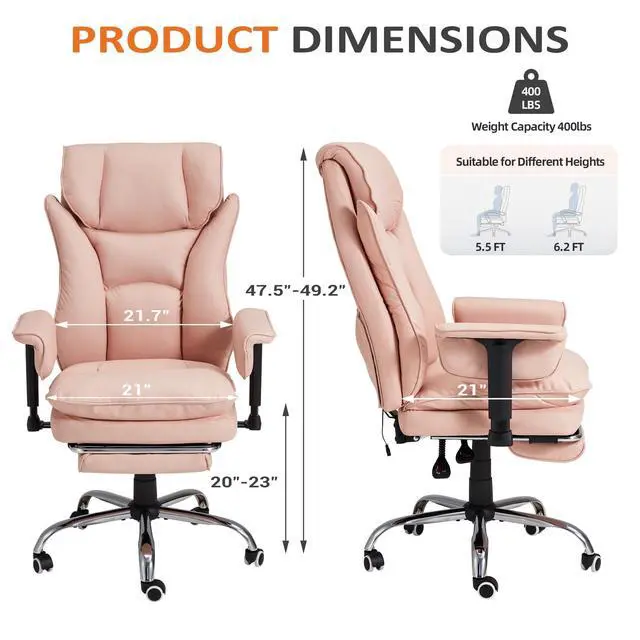 Alt view image 3 of 7 - Massage Office Chair with Heat & Lumbar Support, 155° Reclining Executive Chair, 4-Point Vibration, Ergonomic High Back Desk Chair with Adjustable Armrests for Home Office, Pink