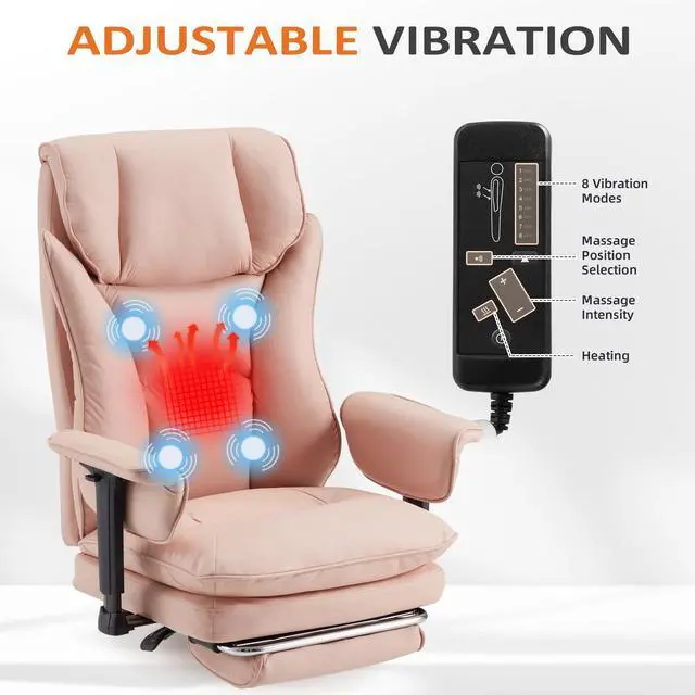 Alt view image 4 of 7 - Massage Office Chair with Heat & Lumbar Support, 155° Reclining Executive Chair, 4-Point Vibration, Ergonomic High Back Desk Chair with Adjustable Armrests for Home Office, Pink