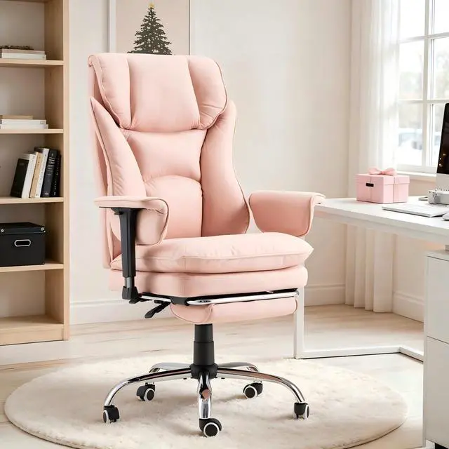 Alt view image 2 of 7 - Massage Office Chair with Heat & Lumbar Support, 155° Reclining Executive Chair, 4-Point Vibration, Ergonomic High Back Desk Chair with Adjustable Armrests for Home Office, Pink
