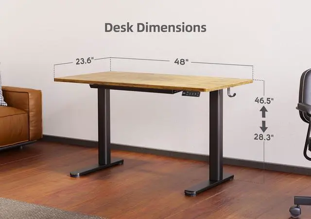 Alt view image 3 of 7 - Electric Standing Desk with Drawers, 48 x 24 Inches Rustic Brown | Sturdy steel frame supports 176 Lbs, 25.6 x 11.8 Inches plastic drawer with 11 Lbs capacity