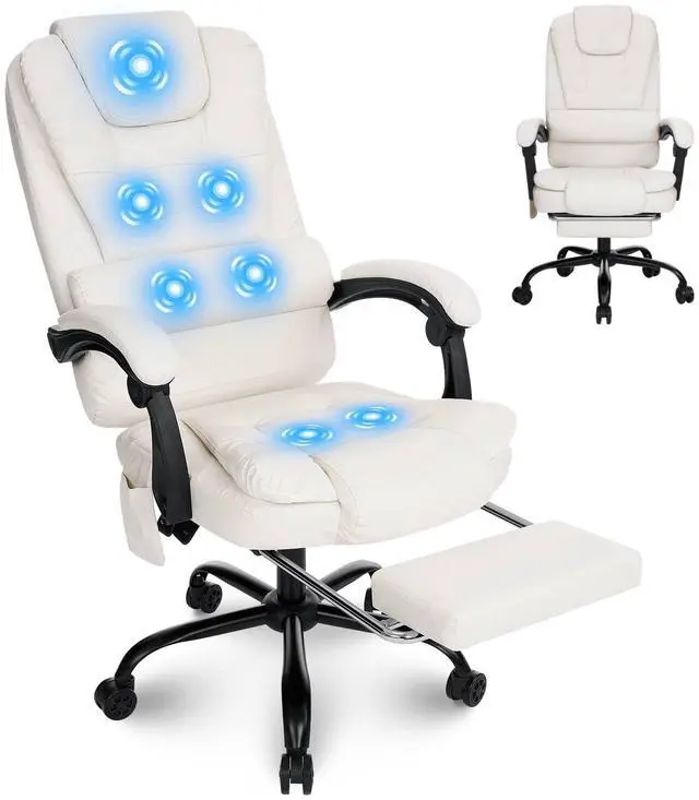Main image of Massage Office Chair with Foot Rest 7 Points Vibration,Beige | Ergonomic Executive Desk Chair Leather Computer Office Chair