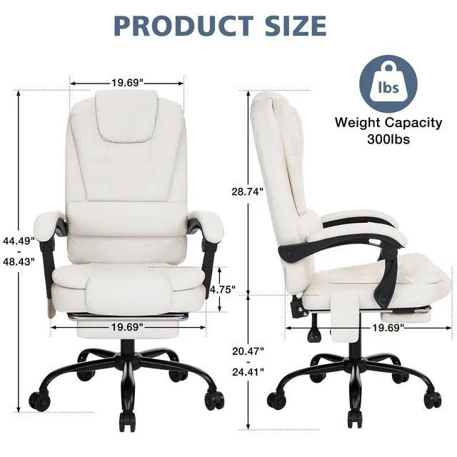 Alt view image 2 of 7 - Massage Office Chair with Foot Rest 7 Points Vibration,Beige | Ergonomic Executive Desk Chair Leather Computer Office Chair