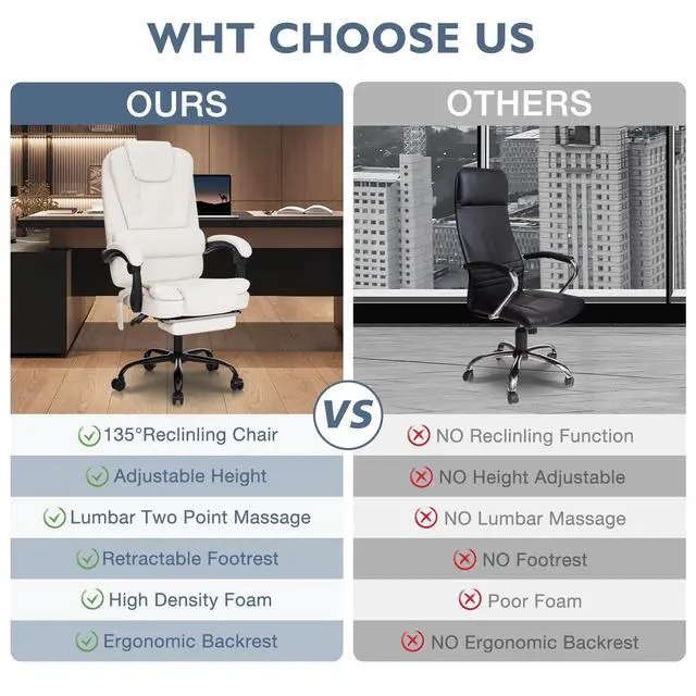 Alt view image 7 of 7 - Massage Office Chair with Foot Rest 7 Points Vibration,Beige | Ergonomic Executive Desk Chair Leather Computer Office Chair