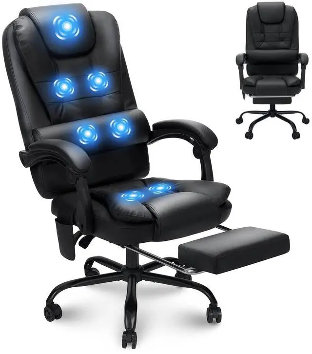 Main image of Massage Office Chair with Foot Rest 7 Points Vibration,Black | Ergonomic Executive Desk Chair Leather Computer Office Chair