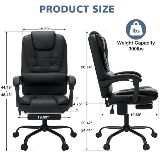 Alt view image 2 of 7 - Massage Office Chair with Foot Rest 7 Points Vibration,Black | Ergonomic Executive Desk Chair Leather Computer Office Chair